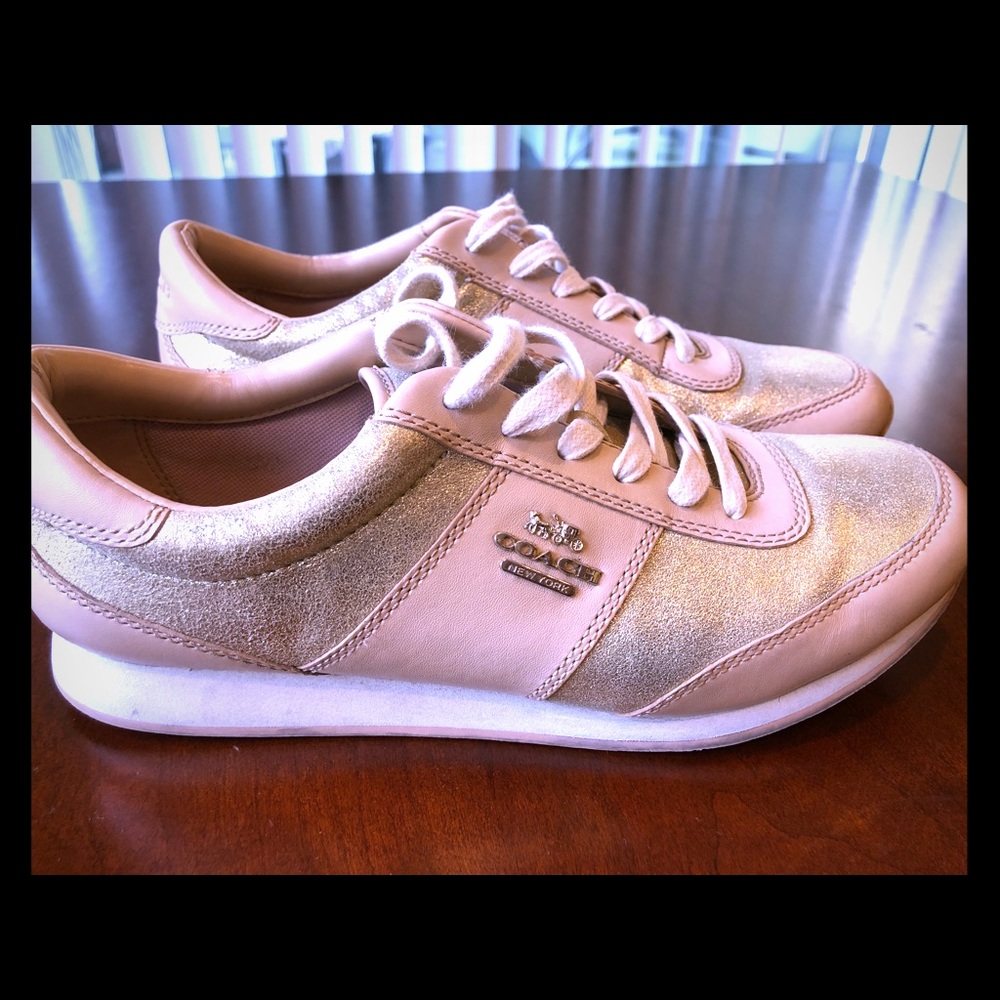 Coach Nude and Gold Leather sneakers